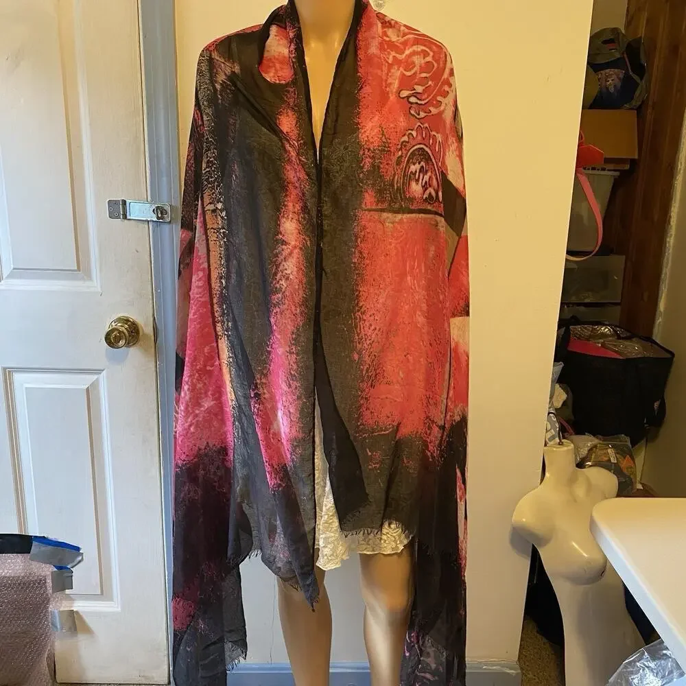Vintage Bohemian Large Scarf Wrap Shawl Neck warmer Multi Colorful Women 41x78”